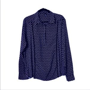 Ann Taylor Navy Cuffed Long Sleeve Shirt